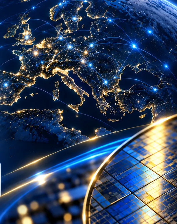 Europe seen from orbit at night with glowing city lights